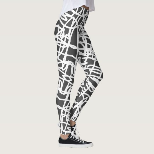 Funky Abstracte Art White Grey Leggings (Rechts)