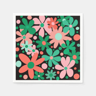 Funky, abstracte bloemetjes in groen & roze servet