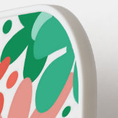 Funky, abstracte bloemetjes in roze, groen & koraa pickleball paddle (Links Detail)