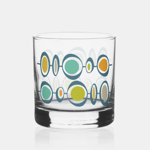 Funky Abstracte Cirkels Groen Blauw Midcentury Whisky Glas