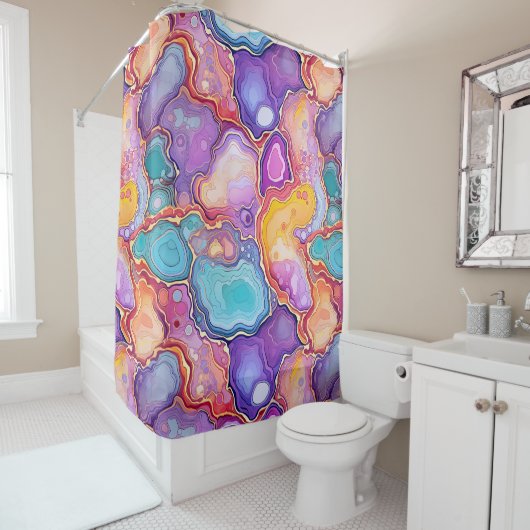 Funky Abstracte Geode Agaat Pattern Badkamer Douchegordijn (In situ)