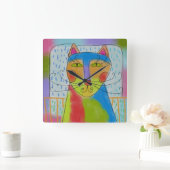 Funky Abstracte Kat Art Square Wall klok (Huis)