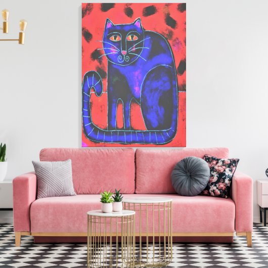 Funky Abstracte kat schilderen Canvas Afdruk (Insitu (Woonkamer))