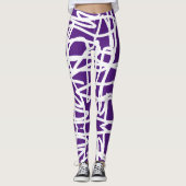 Funky Abstracte Kunst Witte Paarse Leggings (Voorkant)