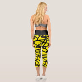 Funky Abstrait Art Yellow Black Leggings (Verso)