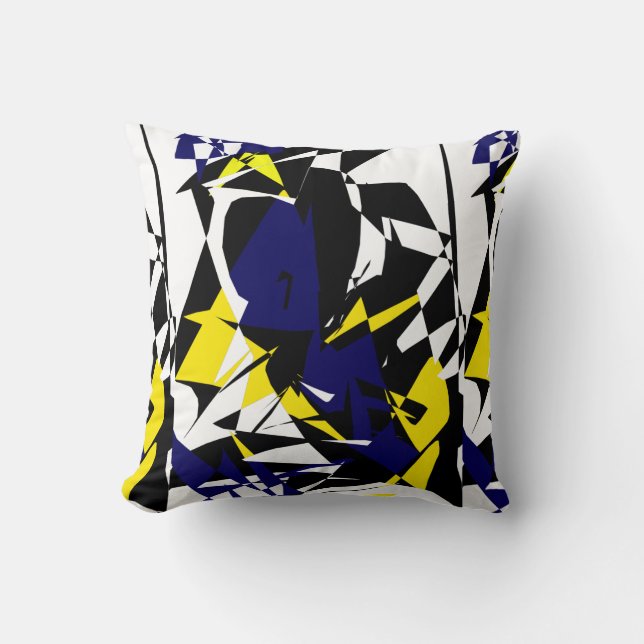 Funky Abstrait Bleu Jaune Motif Coussin Coussin (Recto)