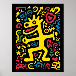 Funky Alien Dragon Yellow - Neon Pop Art Creature Poster