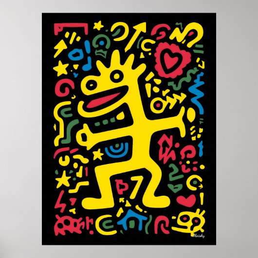 Funky Alien Dragon Yellow - Neon Pop Art Creature Poster (Voorkant)