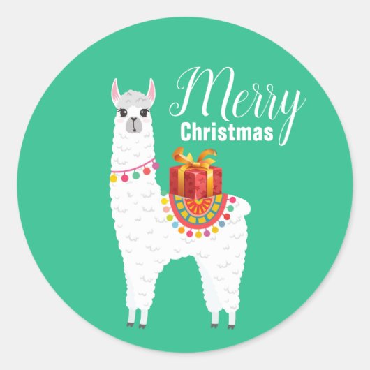 Funky Alpaca Kerstschattige lama Ronde Sticker (Voorkant)