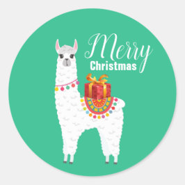 Funky Alpaca Kerstschattige lama Ronde Sticker