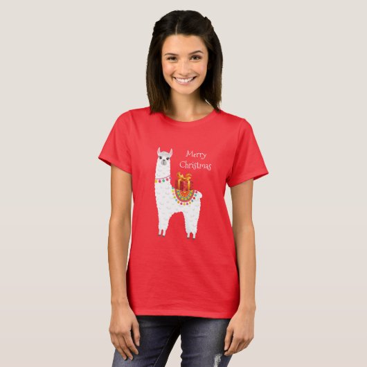 Funky Alpaca Kerstschattige lama T-shirt (Voorkant volledig)