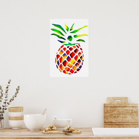 Funky ananas kunst poster (Keuken)
