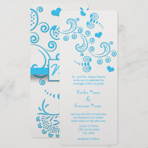 Funky Aqua Blue Butterfly of Bumble Bee Wedding Kaart