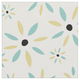 Funky Aqua Blue en gele retro bloemen Stof