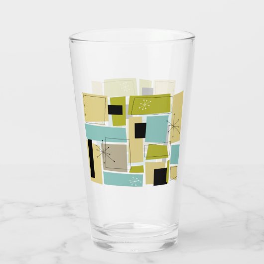 Funky Aqua Blue Yellow Retangs midden eeuw Glas (Achterkant)