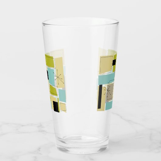 Funky Aqua Blue Yellow Retangs midden eeuw Glas (Rechts)