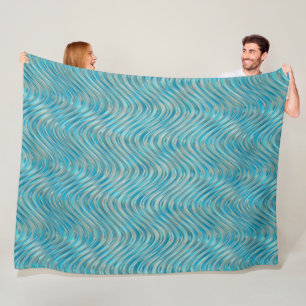 Funky Aqua Turquoise Blue Curved Lines Art Pattern Fleece Deken