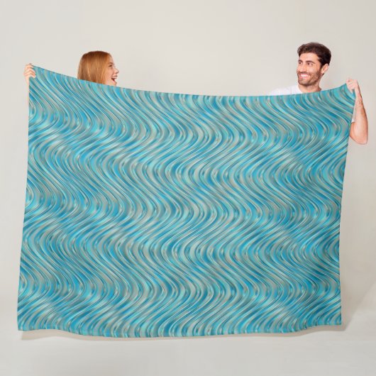 Funky Aqua Turquoise Blue Curved Lines Art Pattern Fleece Deken (In situ)