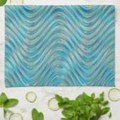 Funky Aqua Turquoise Blue Curved Lines Art Pattern Theedoek (Gevouwen)
