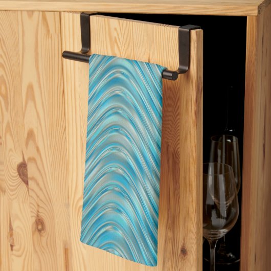 Funky Aqua Turquoise Blue Curved Lines Art Pattern Theedoek (Derde Gevouwen)