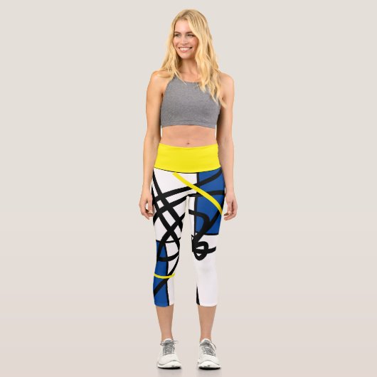 Funky Art Abstrait Jaune Leggings Bleus (Recto)