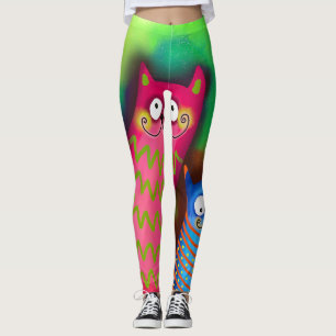 Funky Artsy Colorful Cat Lover Leggings