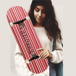Funky Asymmetric Modern Vibrant Red Stripes Name Skateboard