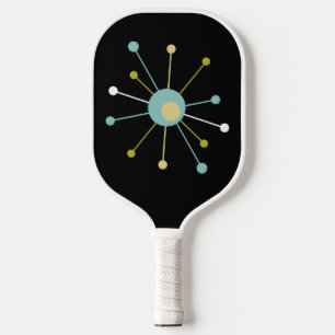 Funky Atomic Starburst in Black Mid Century Retro Pickleball Paddle
