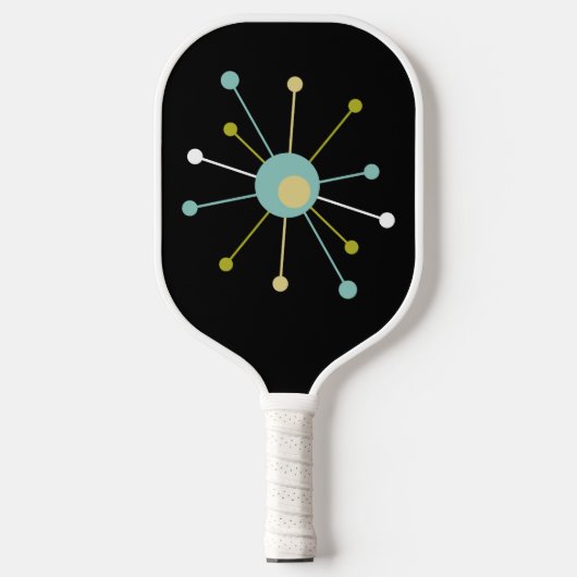 Funky Atomic Starburst in Black Mid Century Retro Pickleball Paddle (Voorkant)
