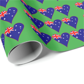 Funky Australië Hart Vlag Groene Achtergrond Cadeaupapier