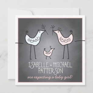 Funky Birds Modern Chalkboard Couples Baby shower Kaart