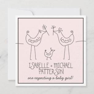 Funky Birds Modern Family Couples Baby Girl Shower Kaart