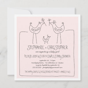 Funky Birds Modern Family Couples Girl Baby shower Kaart