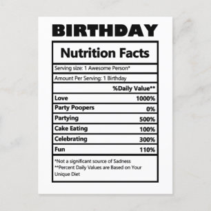 Funky Birthday Nutrition Facts Carte postale
