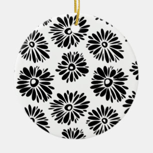 Funky Black and Floral white Keramisch Ornament