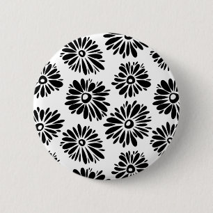 Funky Black and Floral white Ronde Button 5,7 Cm