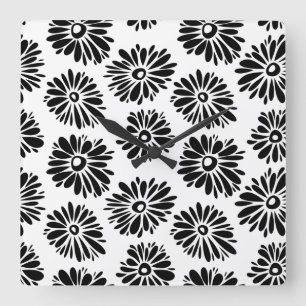 Funky Black and Floral white Vierkante Klok