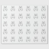 Funky Black and White Wolf Face Head Sketch Cadeaupapier (Vlak)