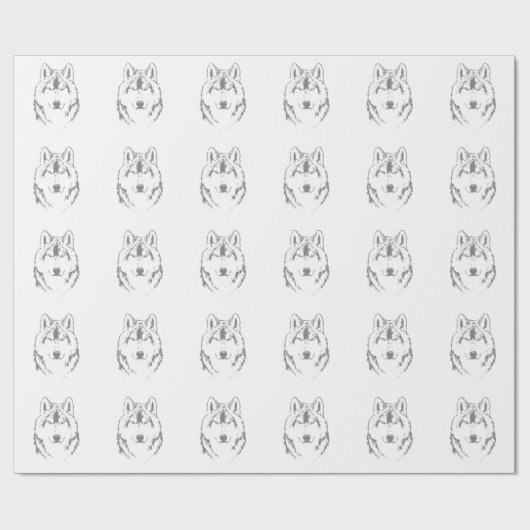 Funky Black and White Wolf Face Head Sketch Cadeaupapier (Vlak)