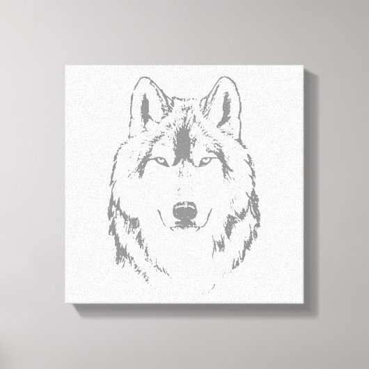 Funky Black and White Wolf Face Head Sketch Canvas Afdruk (Voorkant)