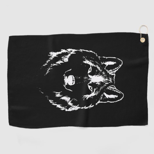Funky Black and White Wolf Face Head Sketch Golfhanddoek (Horizontaal)