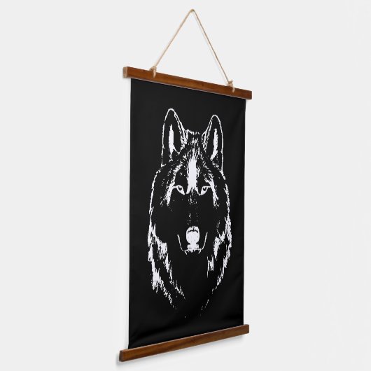 Funky Black and White Wolf Face Head Sketch Hangend Wandkleed (Gebogen)