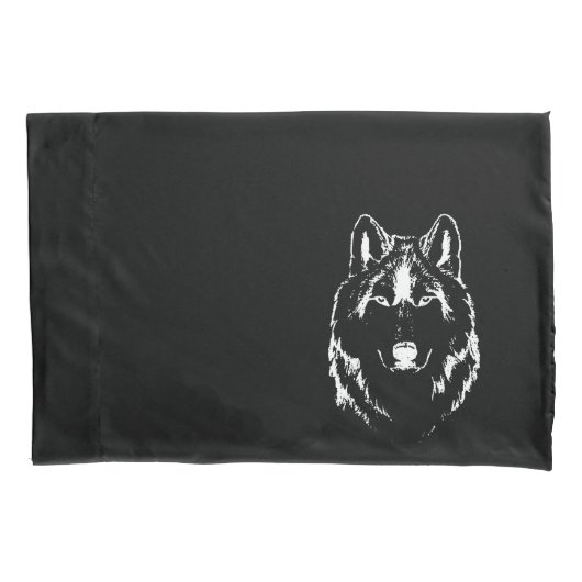 Funky Black and White Wolf Face Head Sketch Kussensloop (Voorkant)