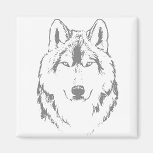 Funky Black and White Wolf Face Head Sketch Magneet