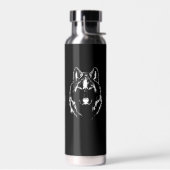 Funky Black and White Wolf Face Head Sketch Waterfles (Links)
