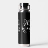 Funky Black and White Wolf Face Head Sketch Waterfles (Achterkant)