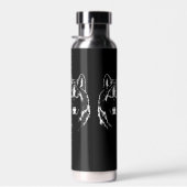 Funky Black and White Wolf Face Head Sketch Waterfles (Rechts)