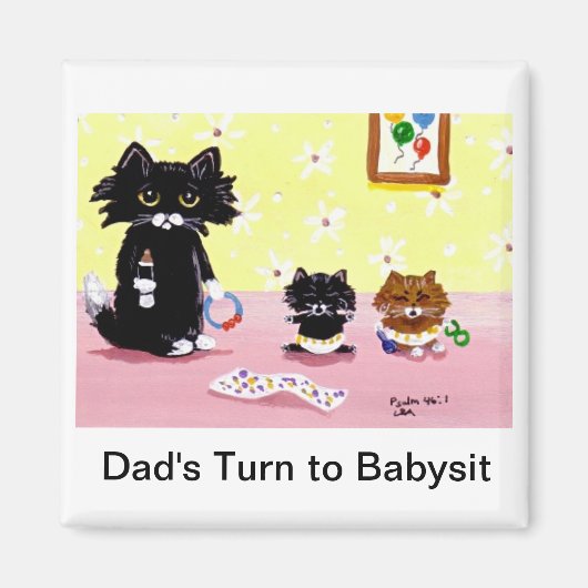 Funky Black Cat Tabby Art Magnet Créationarts (Devant)
