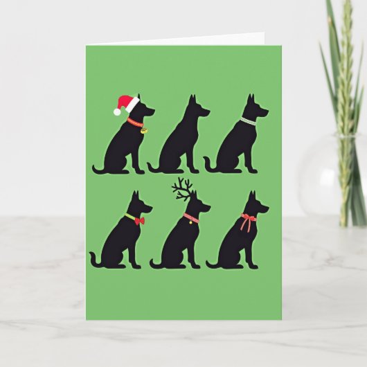 Funky Black Dog Grid Carte de Noël Père Noël Reind (Devant)