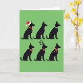 Funky Black Dog Grid Carte de Noël Père Noël Reind (Fleur jaune)